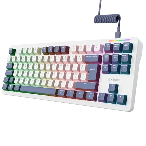 GXTrust 872 Xyra Clavier Mécanique AZERTY Français Gasket 80%, Clavier Gamer TKL Hot-Swap Creamy Filaire RGB Programmable, Commutateurs Leobog Linéaires 60M 5-pin Pré-lubrifié, Blanc