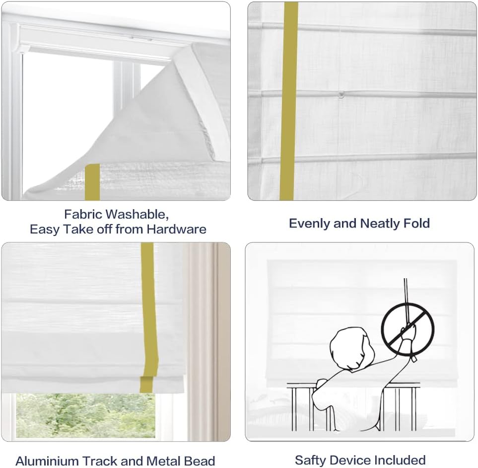 LANTIME Window Blinds Roman Shades, Made to Order Elegant Light Filtering Grey Fabric Window Roman Shades for Windows, Doors