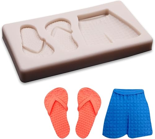 Miniatura 9 de Moldes de silicona para chocolate solar, 3 piezas, cocotero hawaiano junto al mar, playa, fondant, pantuflas, pantalones cortos de surf, molde de