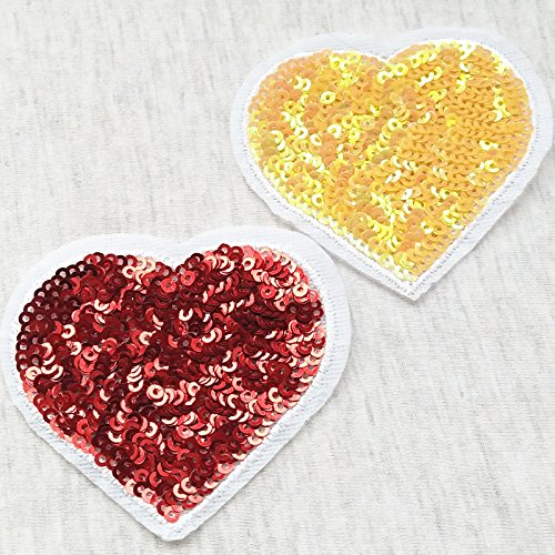 Libiline 12Pcs Big Love Heart With Sequin Kid Embroidered Heart Shaped Patch Sew On/Iron On Patch Applique Clothes Dress Plant Hat Jeans Sewing Flowers Applique Diy Accessory (Love-Heart) #TOP3