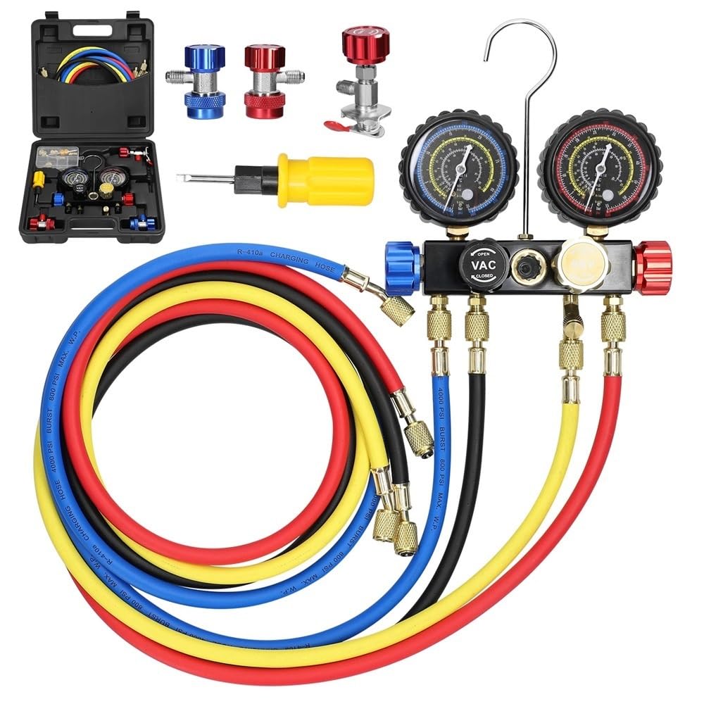 Set manometro for aria condizionata Strumento di ricarica del refrigerante a 4 vie Manometro a doppio valore adatto for refrigerante R22/R134a/R410a