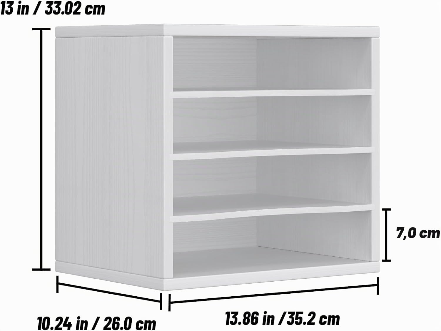 4 Fächer Aktenablage, Schreibtisch Ordner Organizer Holz, Stapelbar Dokumentenablage für Büro, A4 Aktenhalter, Multifunktionaler Briefablage für Papier, Magazin, Bürobedarf, Weiß