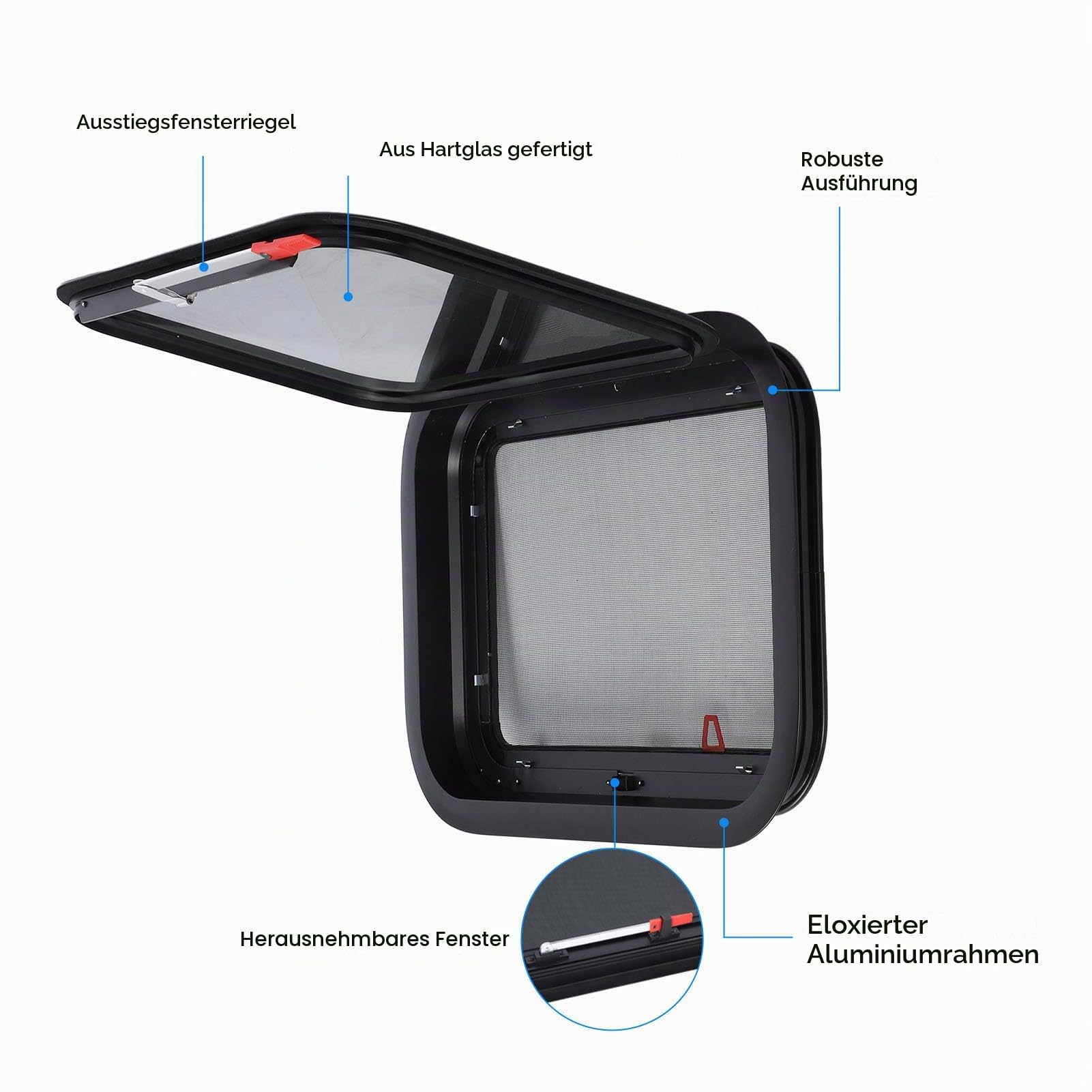 22,4 X 15,2 Zoll Großes RV Fenster, Externes Notfall Campingfenster Zum Herausschieben, Fenster mit Netzgitter Stützstange für Wohnwagen, Camping, Anhänger, Wohnmobil