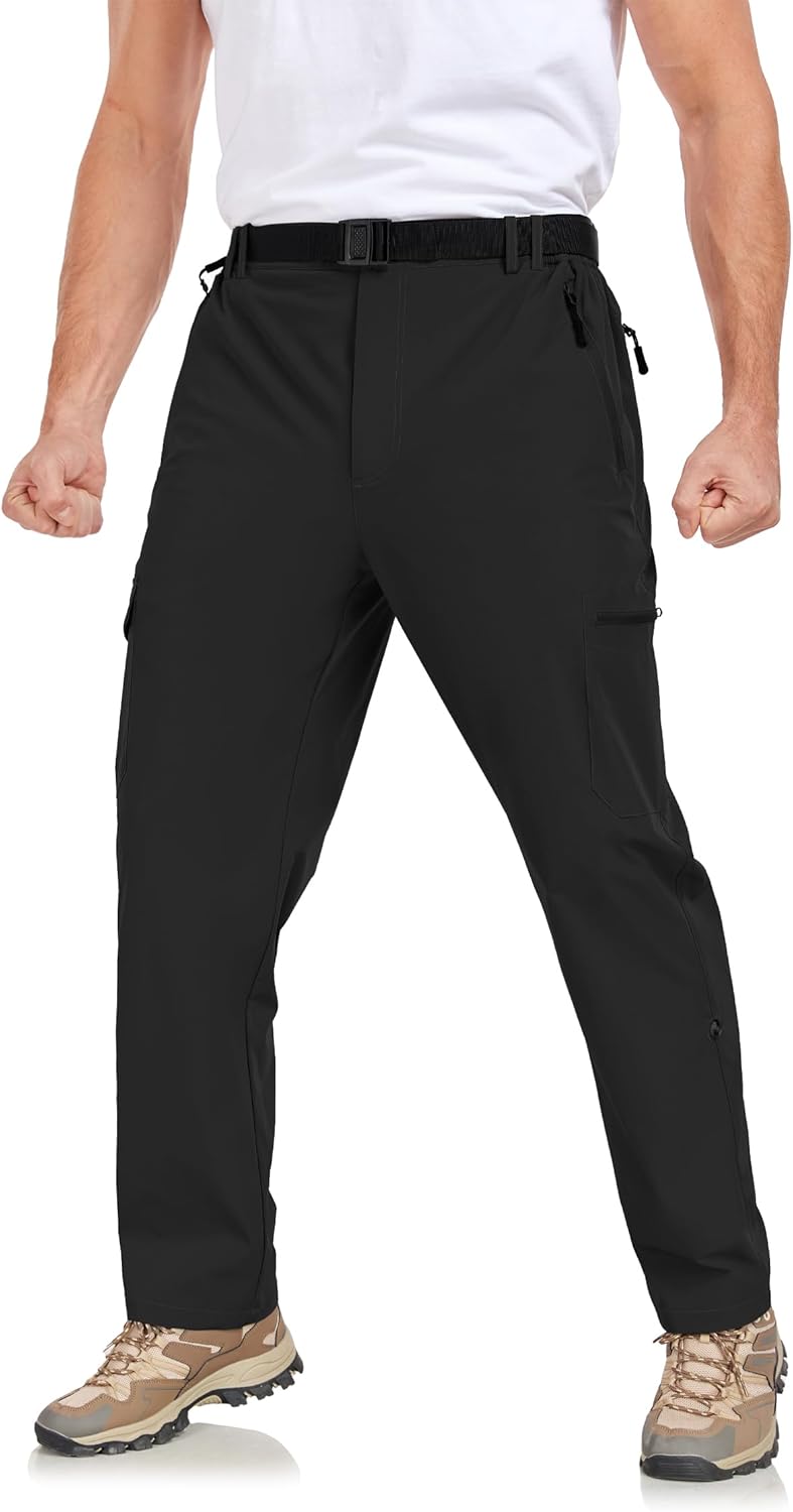Aoyoting Mens Lightweight Hiking Pants Elastic-Waist Travel Work Pants Cargo Pant Stretchy Quick-Dry