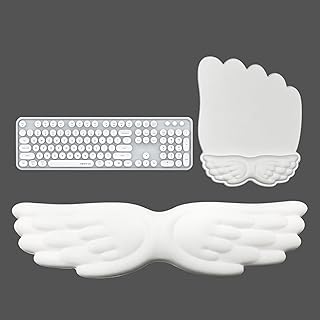 ANROD Angel Wing Soft PU Leather Wrist Rests for Keyboard Mouse pad, Memory Foam Filling Non-Skid Wrist Rest Set for Game or Work (A Style-White)