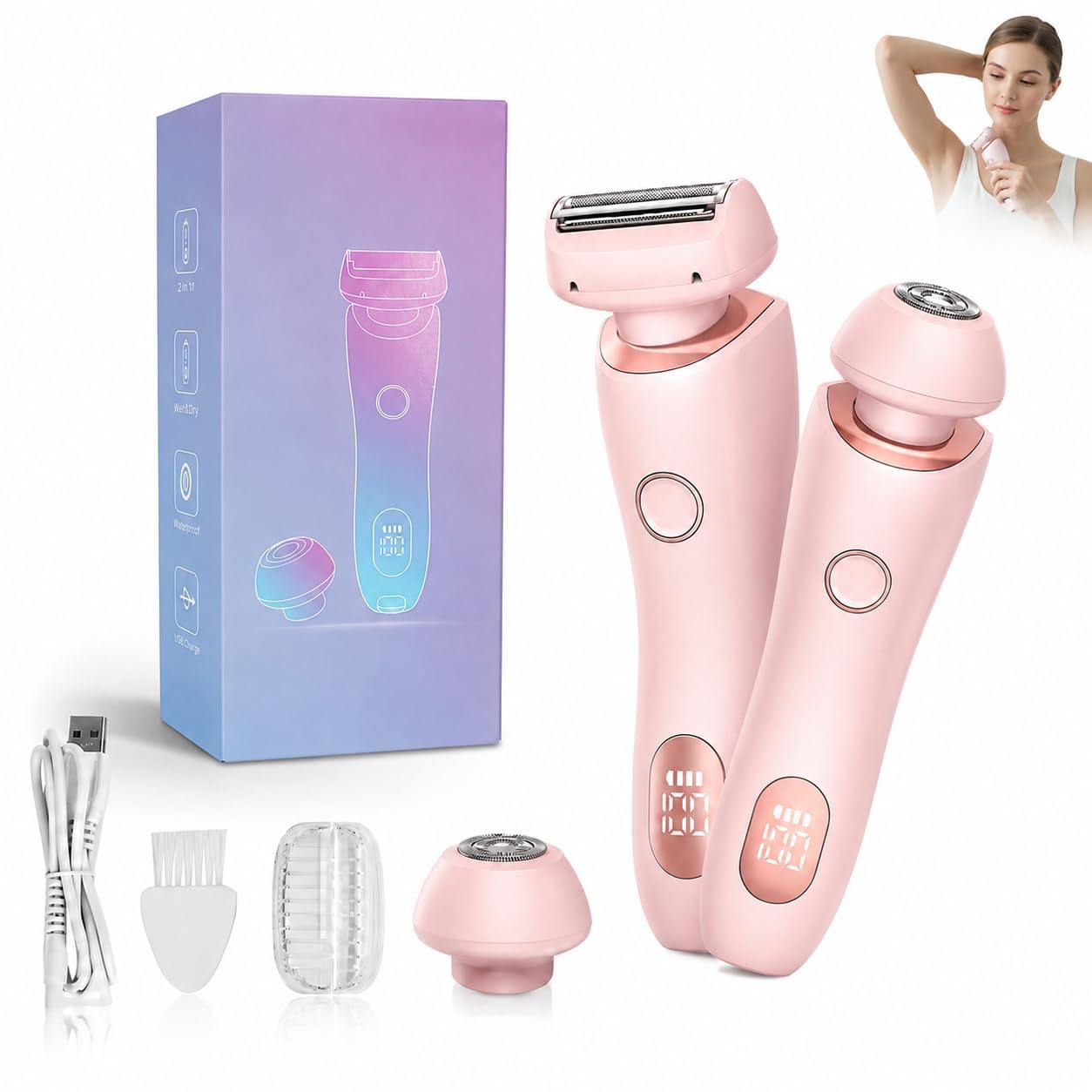Boulina Rasierer 2.0, Aluvea Smooth Trim, Sanfte Haarentfernung, Ergonomisches Design, Trocken & Nassbetrieb (Rosa)