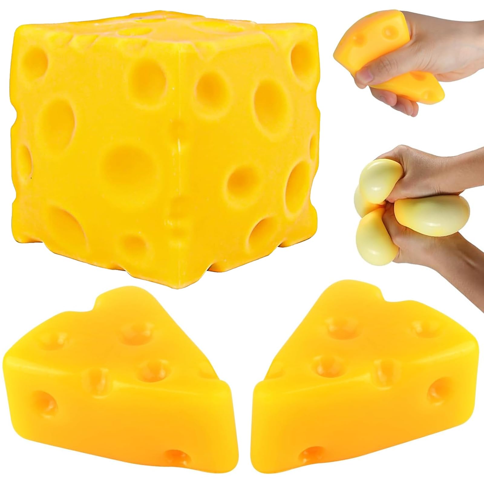 Cheese Squishy, 3Pcs Big Cheese Squishy Fidget Toys, Slow Rising Squishies Stress Balls for Adults, Taba Squishy Cheese Squeeze Sensory Toy for Stress Anxiety Relief Home Office