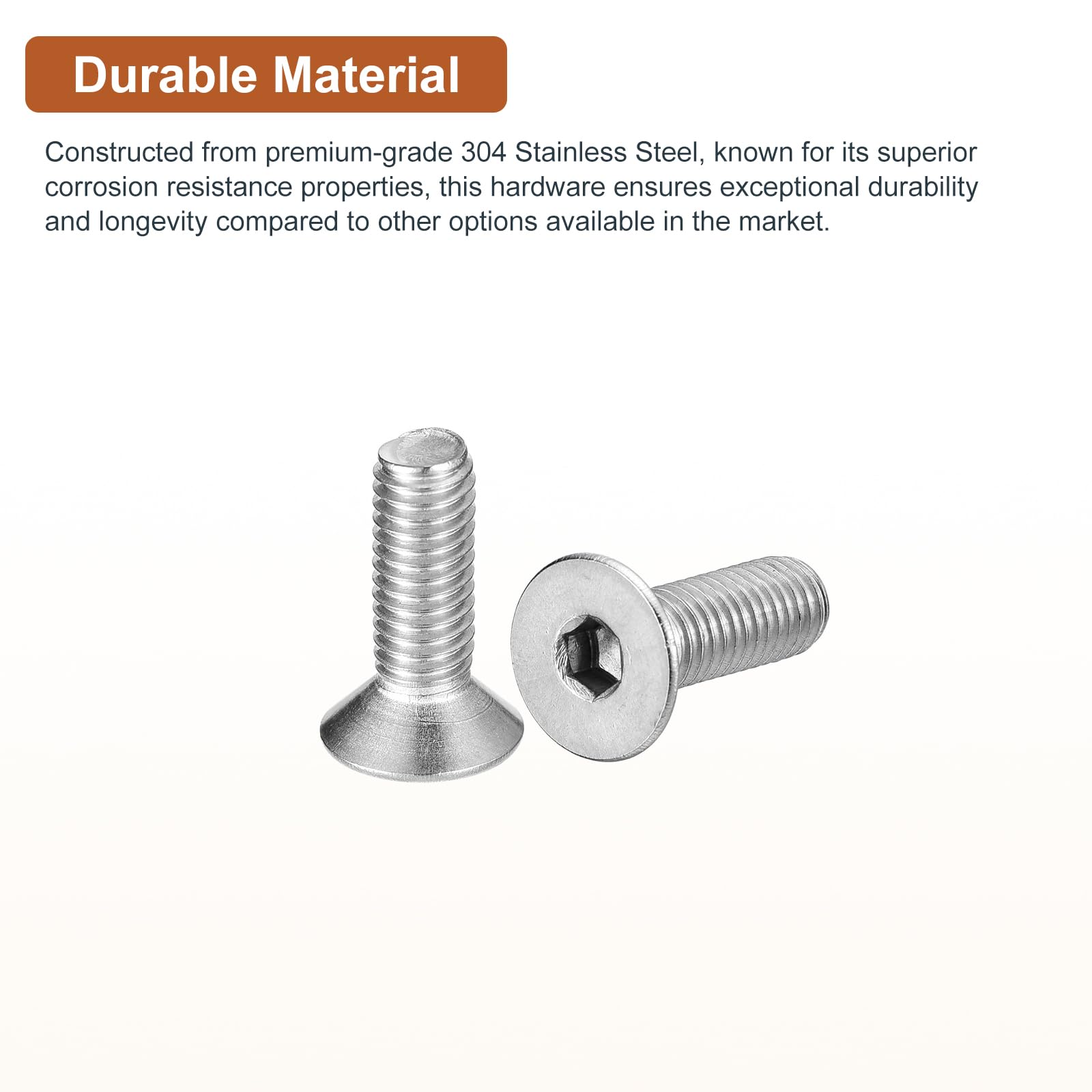 DTGN M5-0.8 x 16mm Flat Head Socket Cap Screws, 100 Pack 304 Stainless Steel Hex Socket Flat Head Screws, Full Thread - Image 3