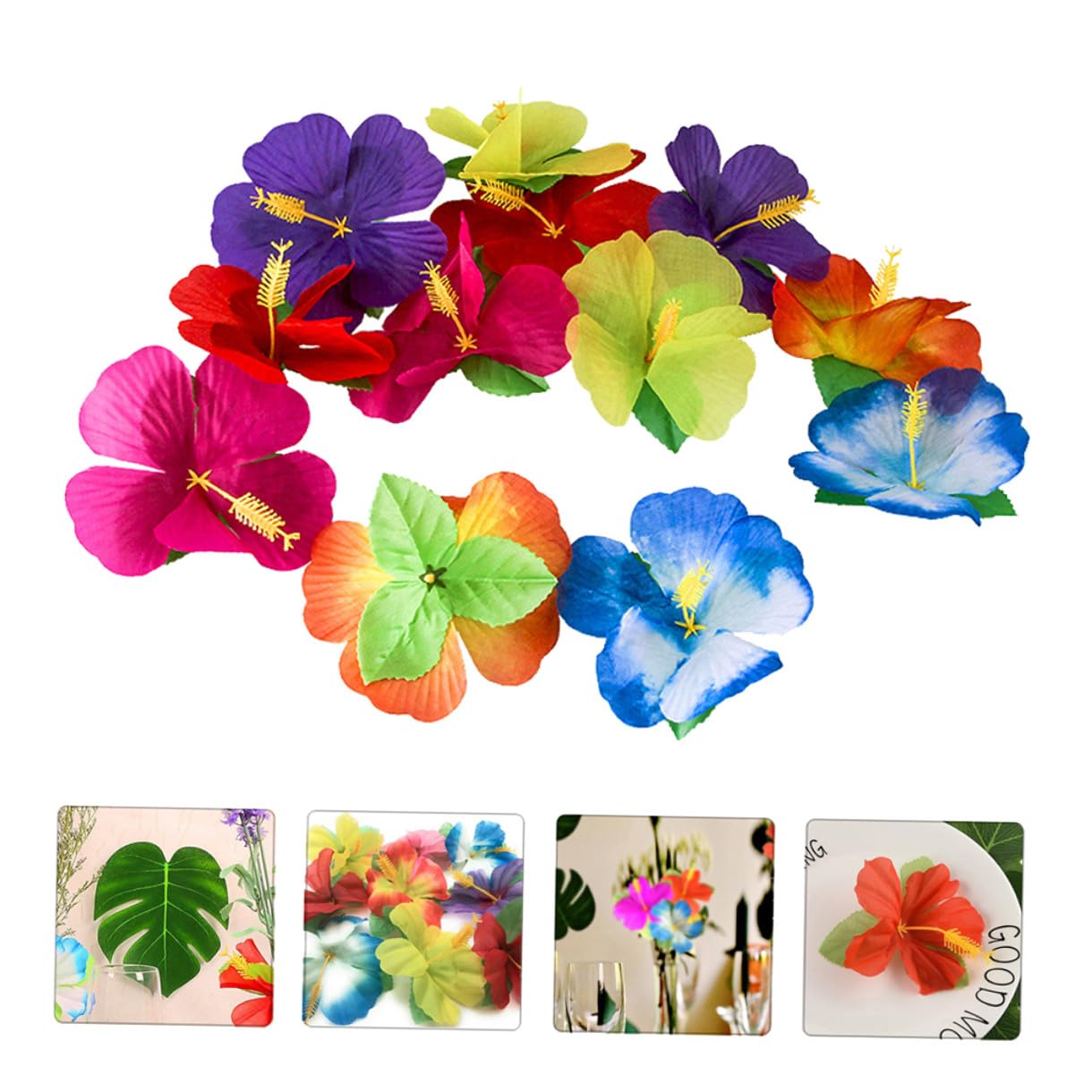 Mipcase 72 Stück Künstliche Hibiskusblumen aus Stoff für Sommerfest und Hawaii Party Dekoration Pflegeleichte Tischdeko ohne Gießen für Themenparty und Zuhause Zufällige Farbe