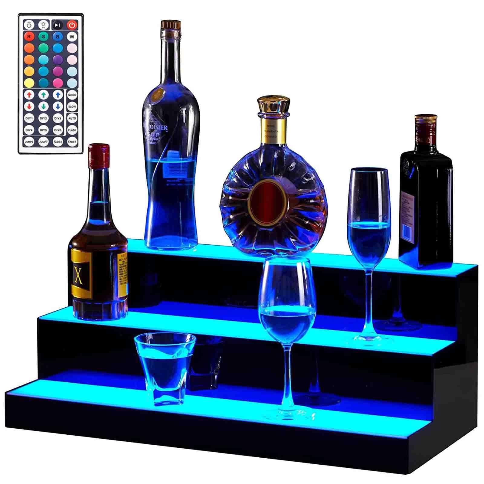 NZVZGKTNTW 3-Tier LED Lighted Liquor Bottle Display Shelves Illuminated Wine Racks, Acrylic Stable For Home Commercial Bar With Remote Control(60cm*33cm*21cm)