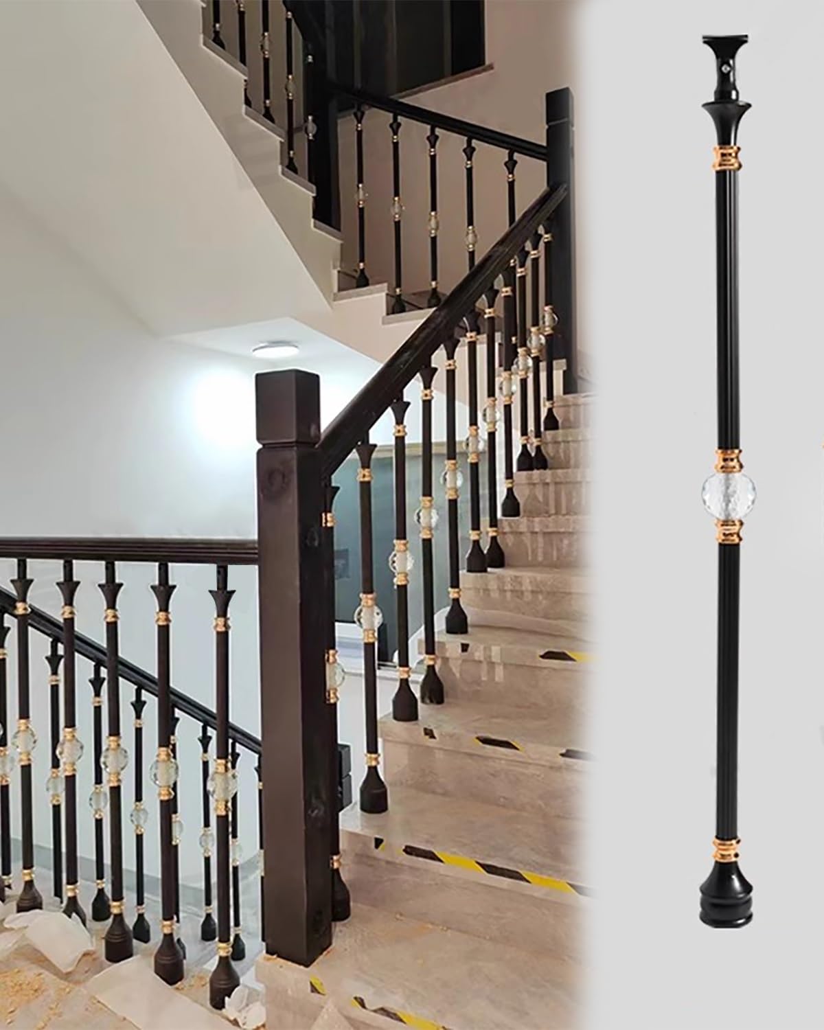 Garde corps escalier en métal noir mat balustrade contemporaine de 32" pour entrée