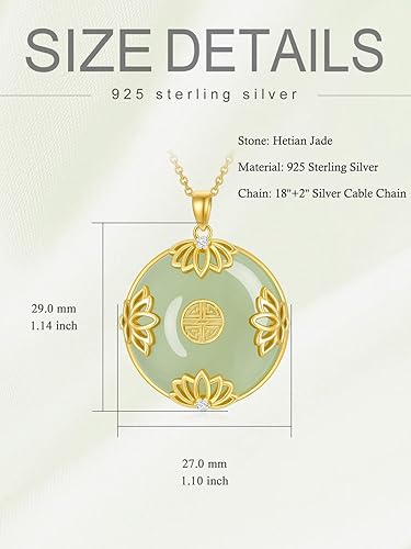 Miniatura 4 de Collar de loto de jade para mujer, plata de ley chapada en oro de 14 quilates, joyería de jade redonda, regalos de cumpleaños y Navidad para mujeres