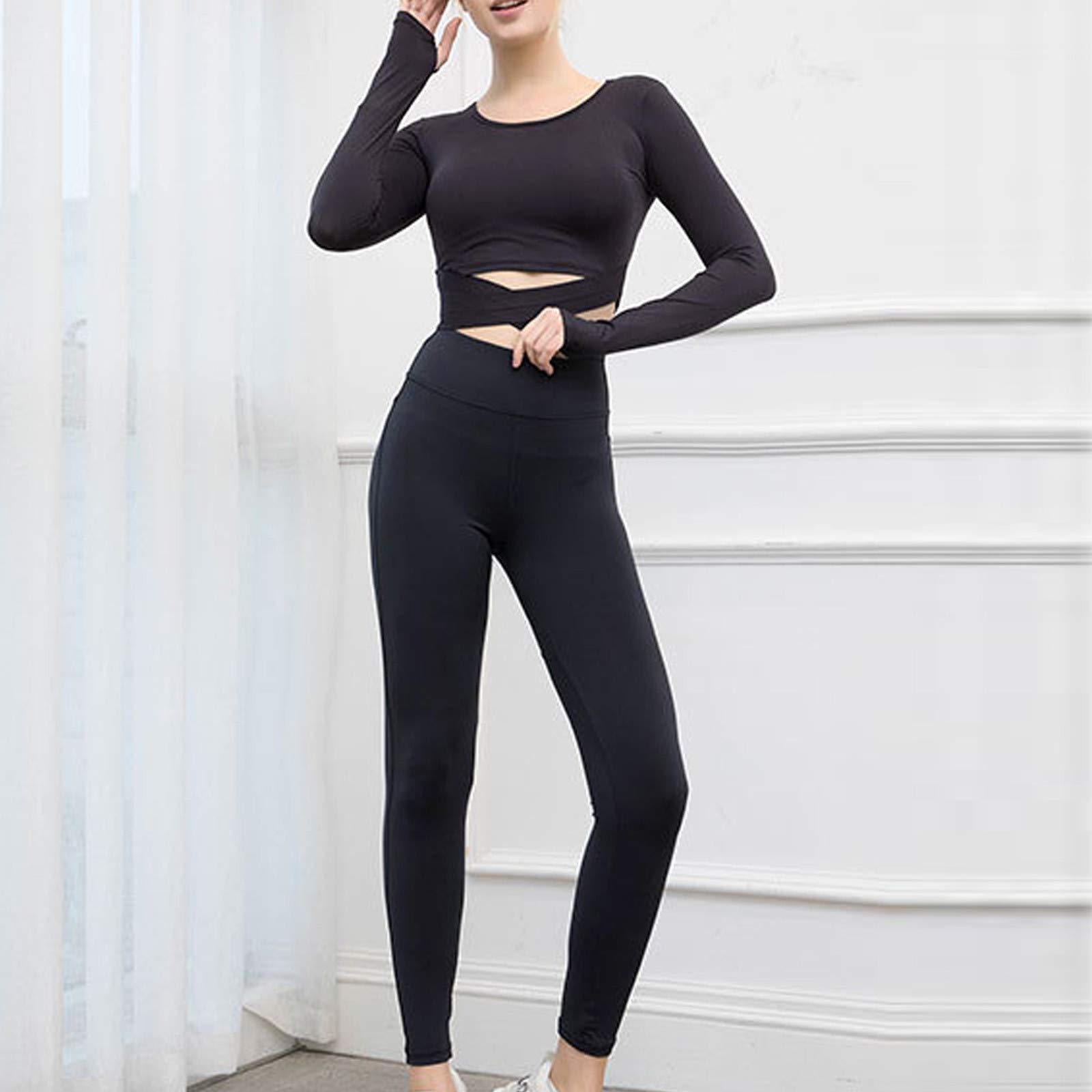 Tuta da jogging da donna, set da 5 pezzi, per allenamento, palestra, fitness, abbigliamento da corsa, abbigliamento sportivo, a maniche lunghe, da yoga, con cappuccio