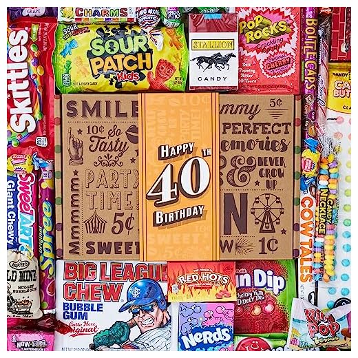 VINTAGE CANDY CO. 40TH BIRTHDAY RETRO CANDY GIFT BOX - 1983 Decade Childhood Nostalgic Candies - Fun Funny Gag Gift Basket - Milestone FORTIETH Birthday - PERFECT For Man Or Woman Turning 40 Years Old