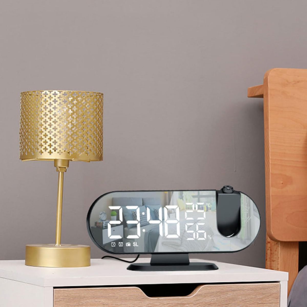Gadpiparty Reloj Despertador Digital Multifunción Proyección y Apagado Automático Pantalla LED para Oficina y Sala de Estar en Material Abs Negro
