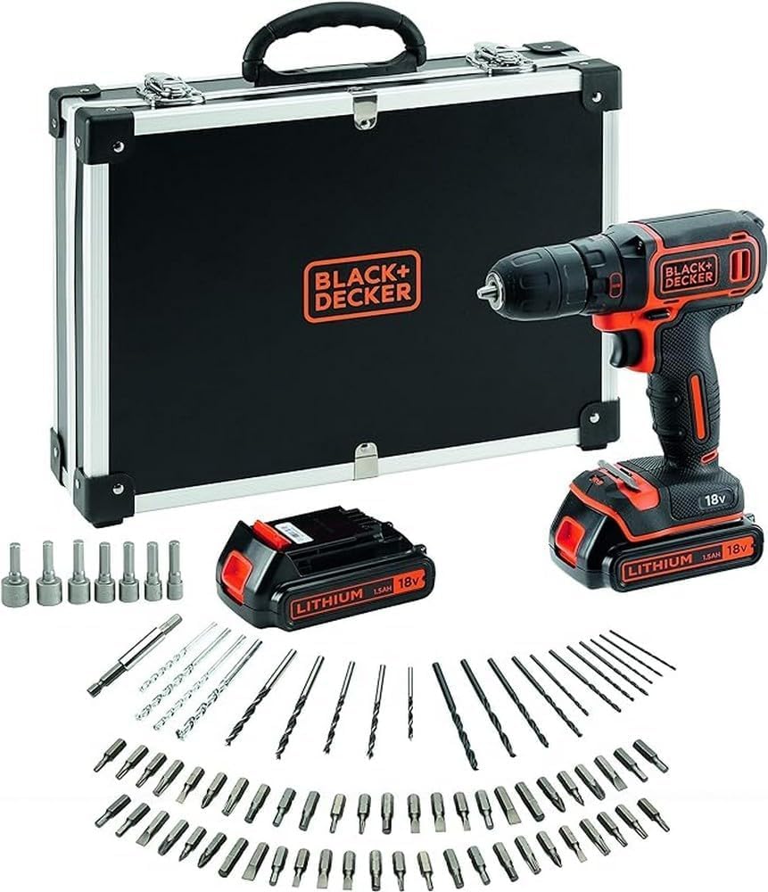 STANLEY Valise de Maintenance 142 Pièces - Pinces et Coupe-Touts, Clé à Molette & BLACK+DECKER Perceuse Visseuse Sans Fil 18 V Li-Ion avec Chargeur - Inclus 80 Accessoires et 2 Batteries