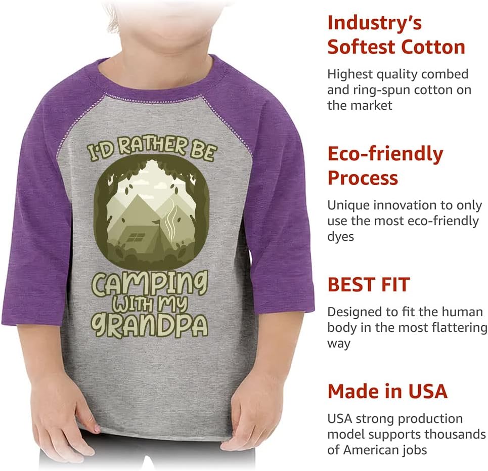 Camping with My Grandpa Toddler Baseball T-Shirt - Art 3/4 Sleeve T-Shirt - Camping Kids' Baseball Tee