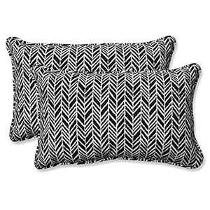 Pillow Perfect 609805 OutdoorIndoor Herringbone Night Lumbar Pillows 115 x 185 Black 2 Pack