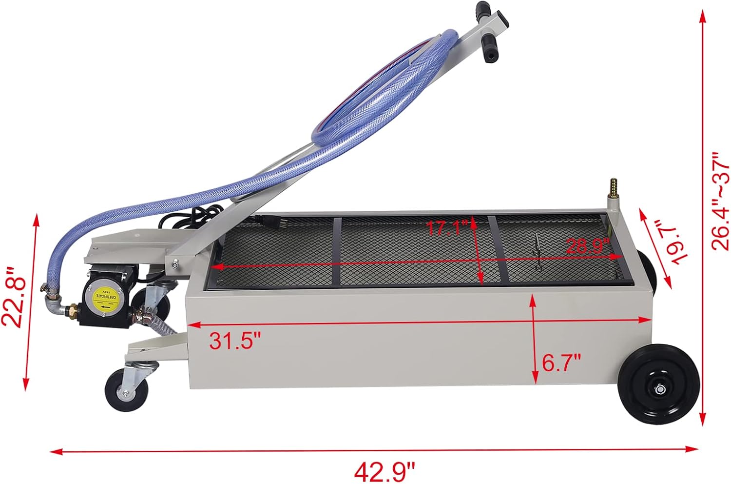 Oil Drain Pan 20 Gallon Oil Drain Tank with Electric Pump, Portable Low Profile Oil Drain Pan, Large Capacity Truck Oil Change Pan with Hose, Swivel Casters Wheels for Car SUV Trucks, Gray