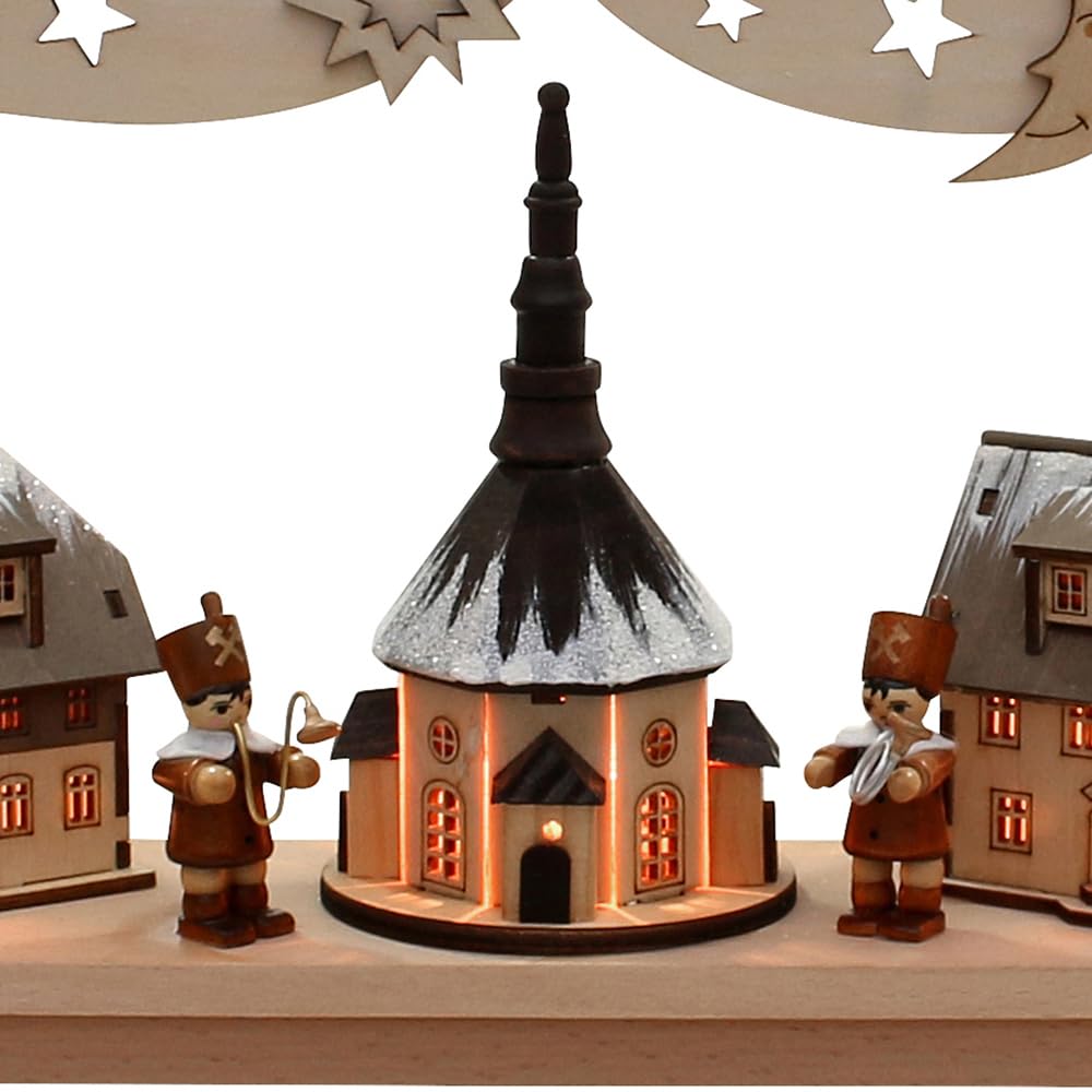 Wichtelstube-Kollektion Holz Schwibbogen Lichterbogen Seiffener Bergmannszug XL 58cm Schwippbogen Weihnachten Weihnachtsbogen Schwibbogen Weihnachten 10 Kerzen 230V Anschluss