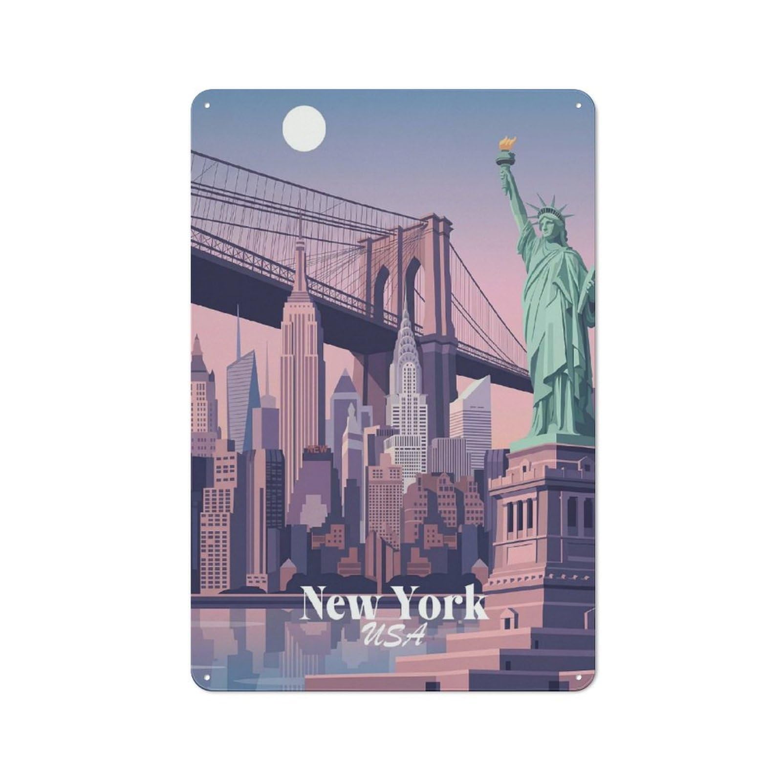 Junmoney Style New York Cityscape Metal Wall Art Sign 30X20cm, Vintage Old Wall Plaque For Living Room, Hallway, Kitchen Or Cafe