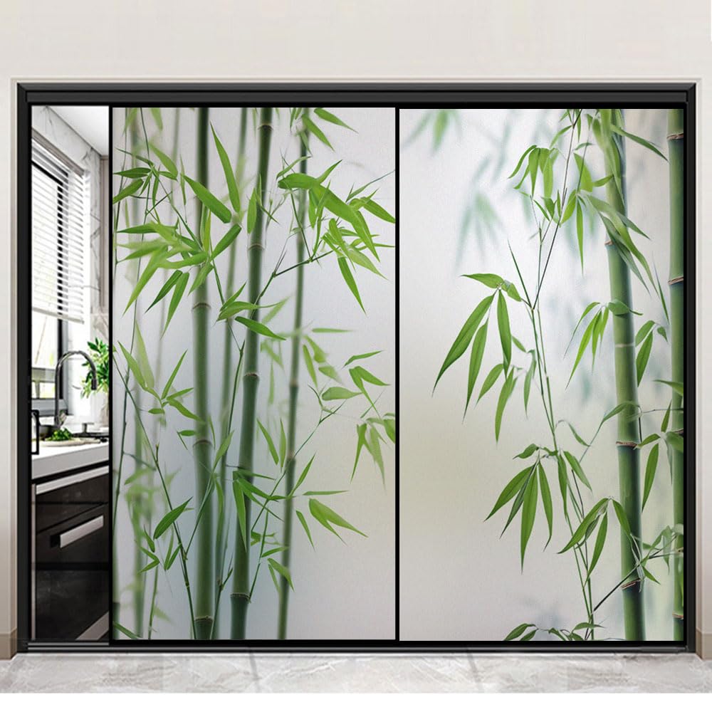 Fensterfolie, mattiert, Bambus-Muster, statisch haftend, Wärmeregulierung, UV-blockierend, Fensterfolie, dekorativ, mattiert, 80 x 200 cm