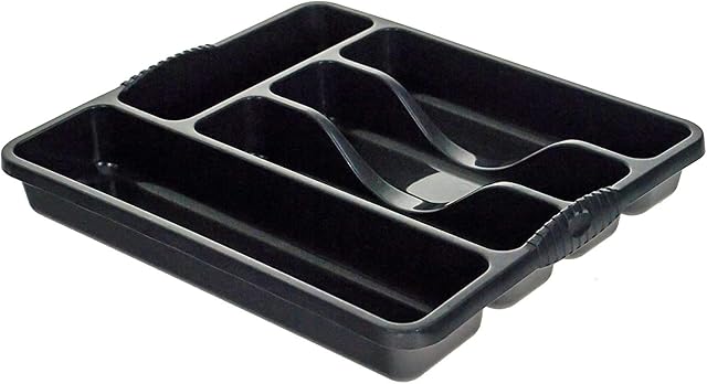 WHAM Plastic Kitchen Cutlery Tray Organiser Rack Holder Drawer Insert Tidy Storage - Midnight