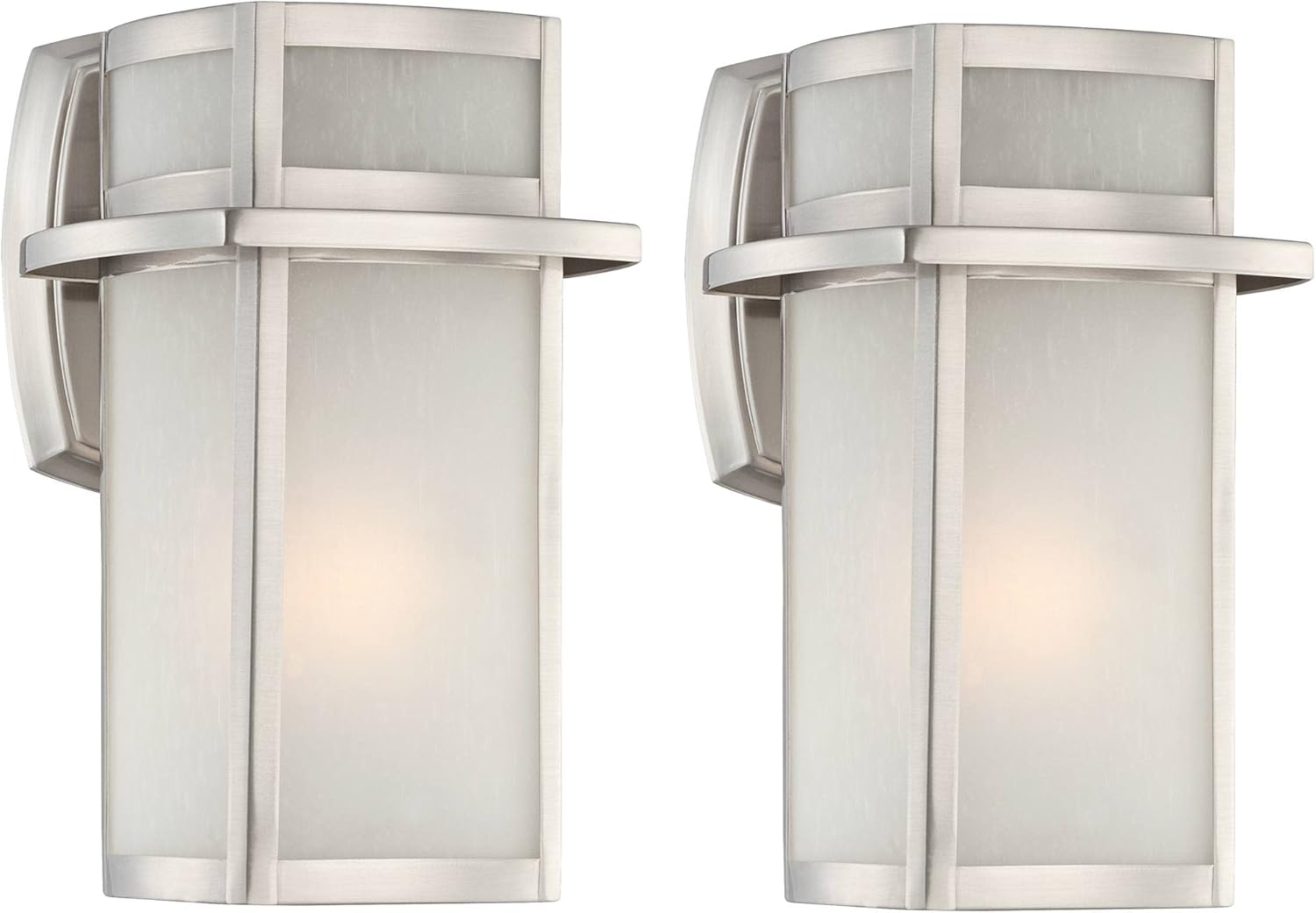 Possini Euro Design Delevan Modern Outdoor Wall Light Fixtures Set of 2 Brushed Nickel 11 1/4" Frosted Seedy Glass for Post Exterior Barn Deck House Porch Yard Patio Outside Garage Front Door