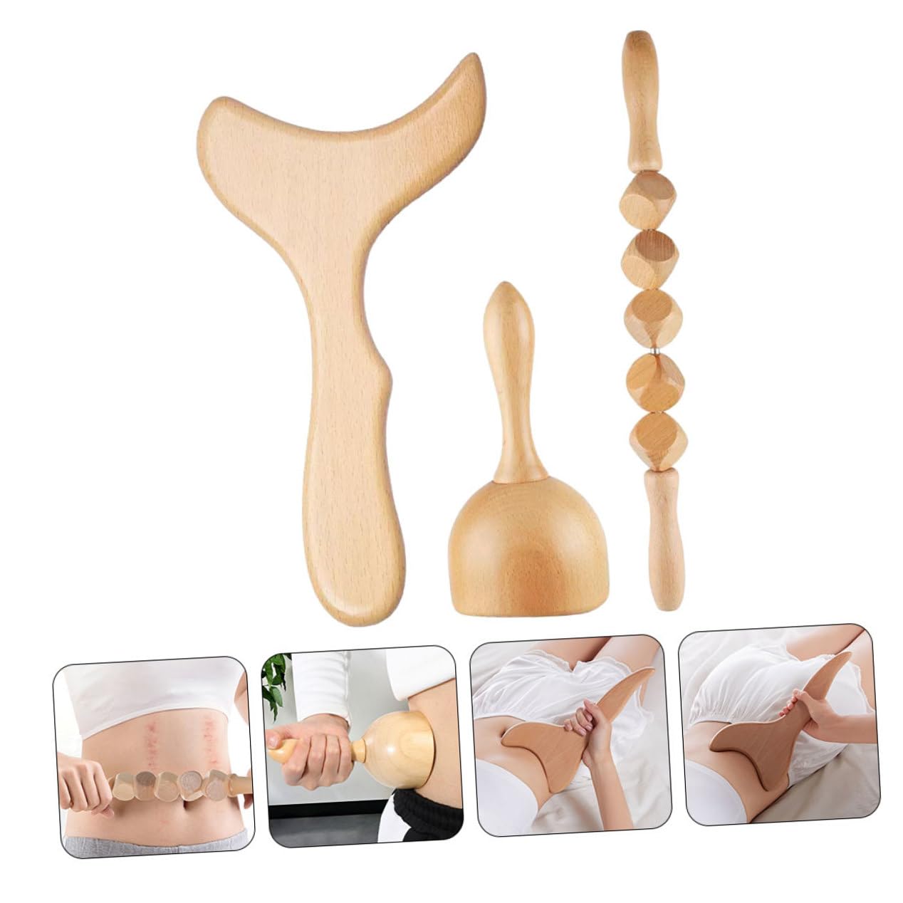 Kit di Strumenti per Massaggio Corpo in Legno Rullo e Tavoletta per Massaggio e Agopressione, Leggero e Portatile per Uso Domestico