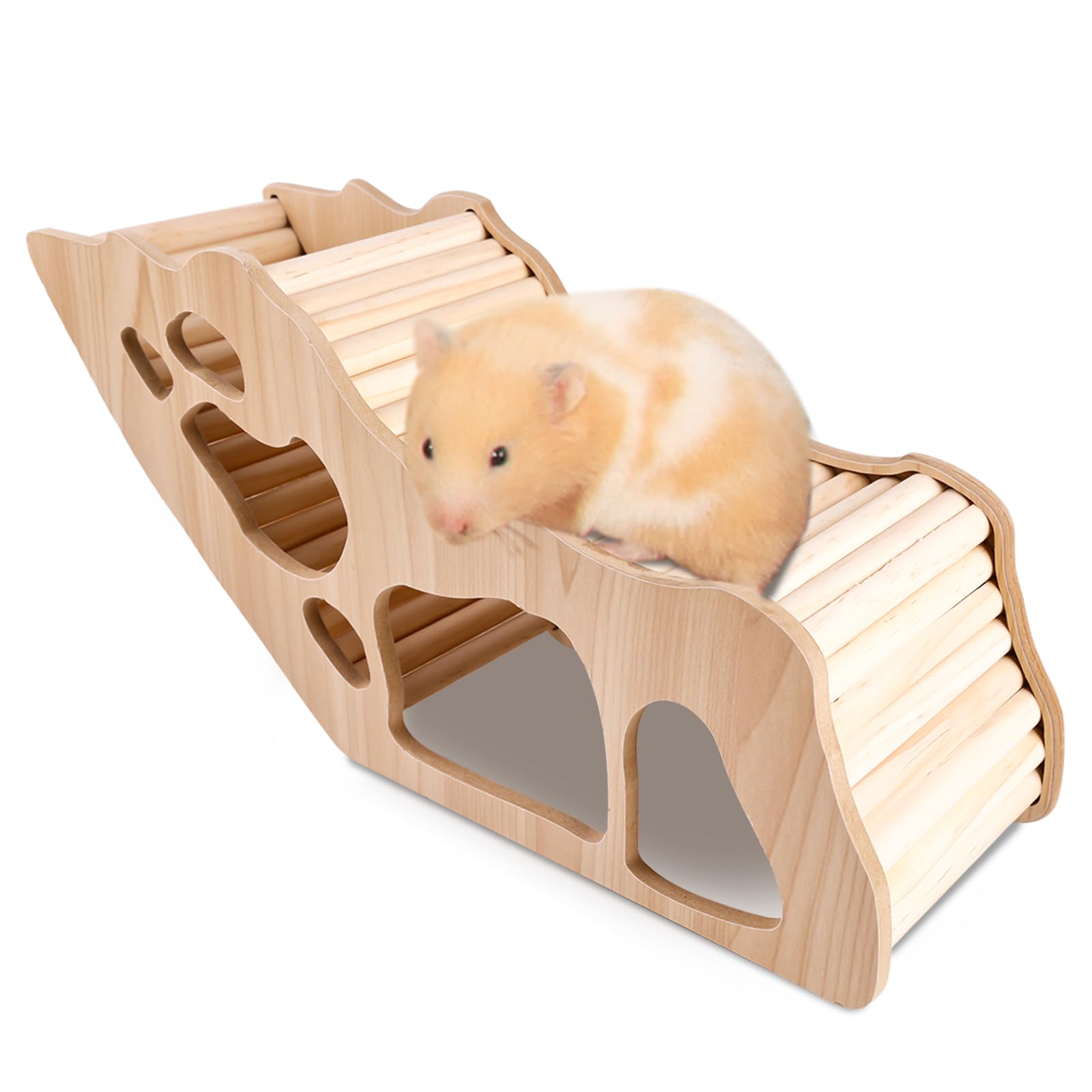 Scala da Arrampicata per Criceti con Tunnel per Criceti: Casa per Criceti in Legno, Giocattolo per Criceti, Giocattolo in Legno da Arrampicata con Nascondiglio per Piccoli Animali Domestici