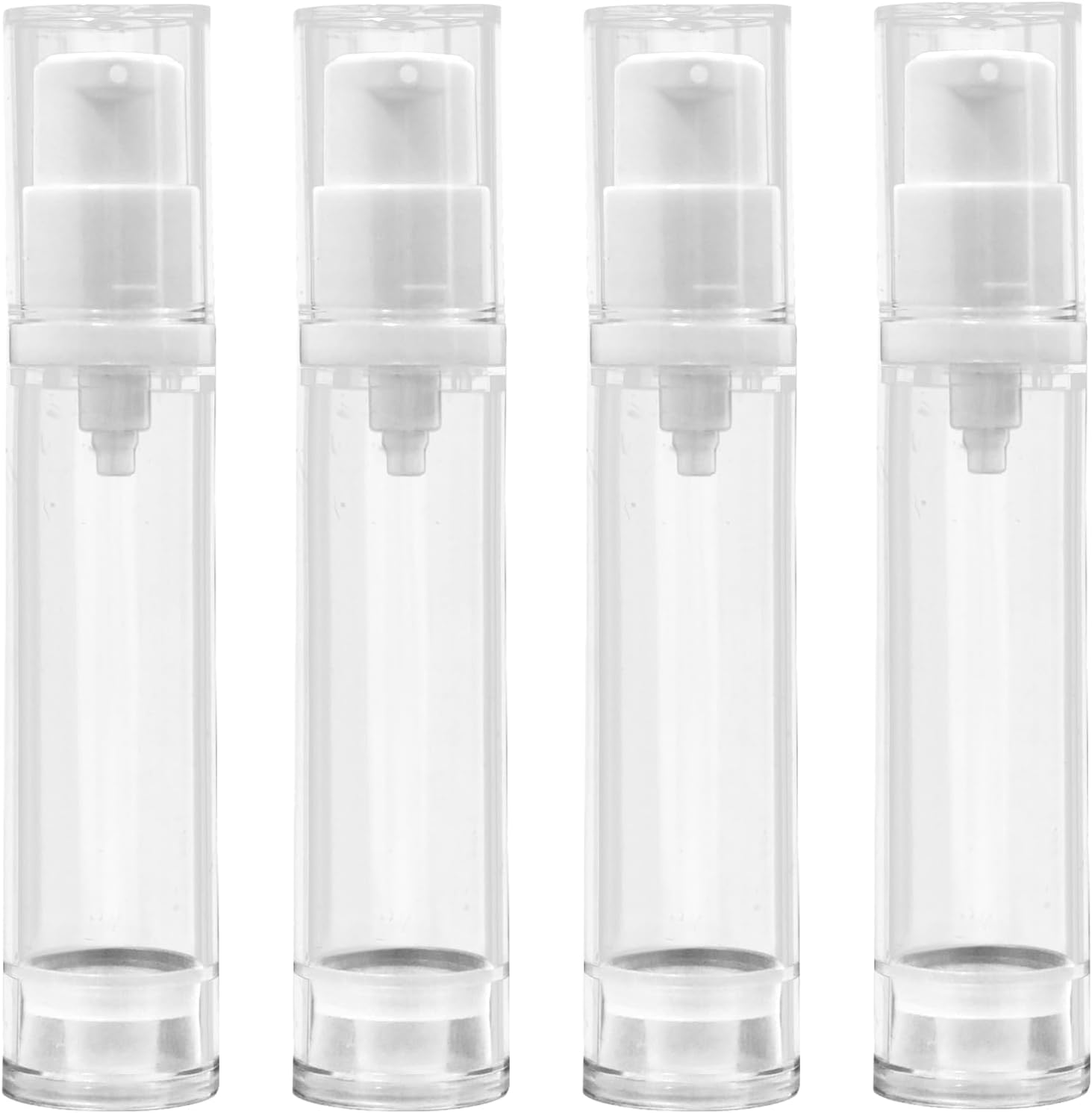 Airless Pump Bottles - Refillable Vacuum Travel Containers for Lotion, Cream, Serum, Foundation, Leak-Proof Clear Plastic Mini Dispensers, BPA-Free Travel Toiletry Pump 4 Pack 10ml