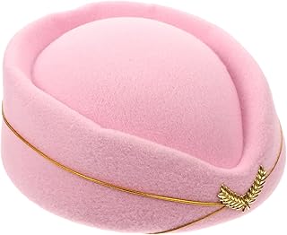NUOBESTY Pink Stewardess Hat Women's Beret Felt Flight Attendant Hat Aeroplane Hostess Hat Uniform Cosplay Party Decoration for Women