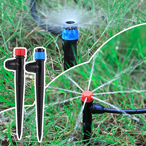 Tropfbewässerungs-Emitter mit justierbaren 360-Grad-Wasserfluss-Tropfen für 1/4 Zoll-Schläuche, 25pcs Garten-Tropfen-Sprüher 25pcs Tropfen-Bewässerungs-Emitter (50pcs-bunter*25 Sprüher*25 Tropfen)