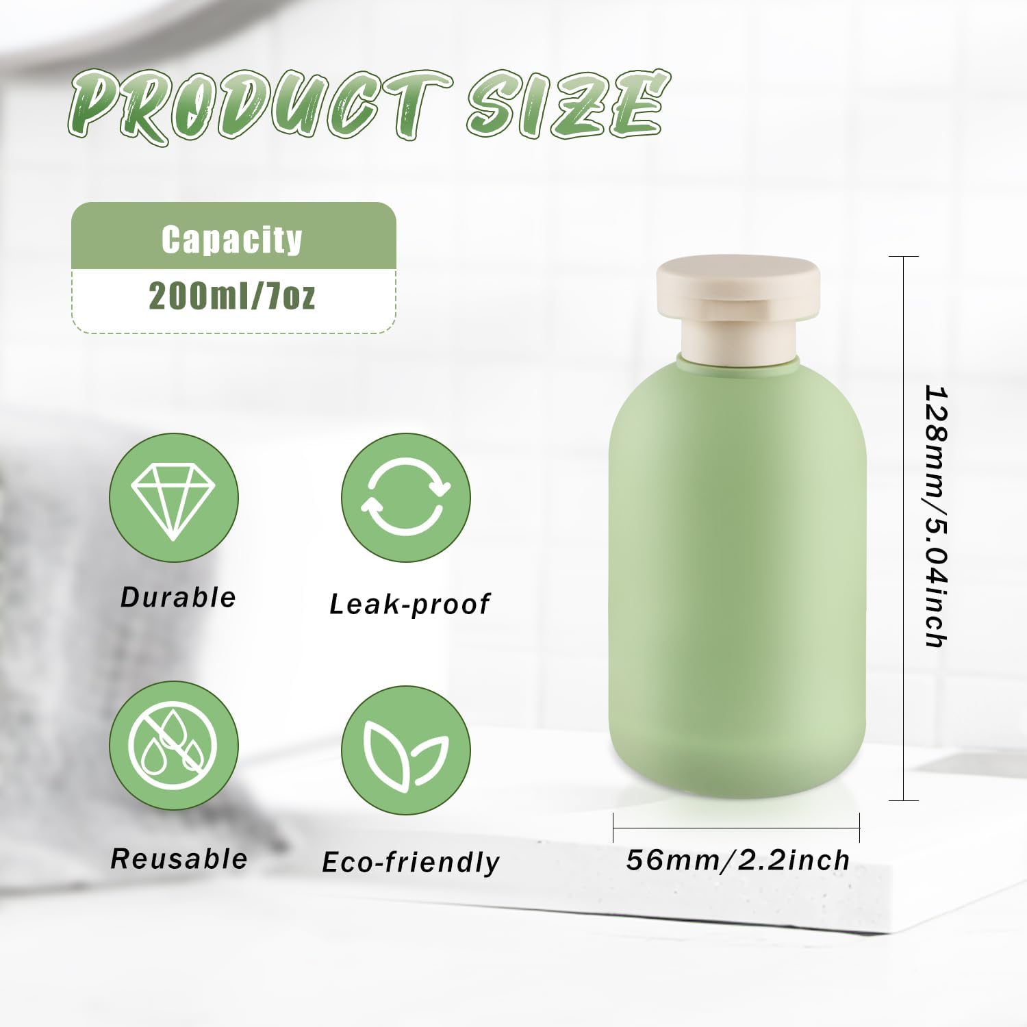200ml/7oz Green Shampoo Bottle 6 Pcs HDPE Plastic Squeeze Bottles with Flip Cap Empty Refillable Conditioner Bottles Cosmetic Containers for Lotion Cream Shampoo Conditioner Toiletries