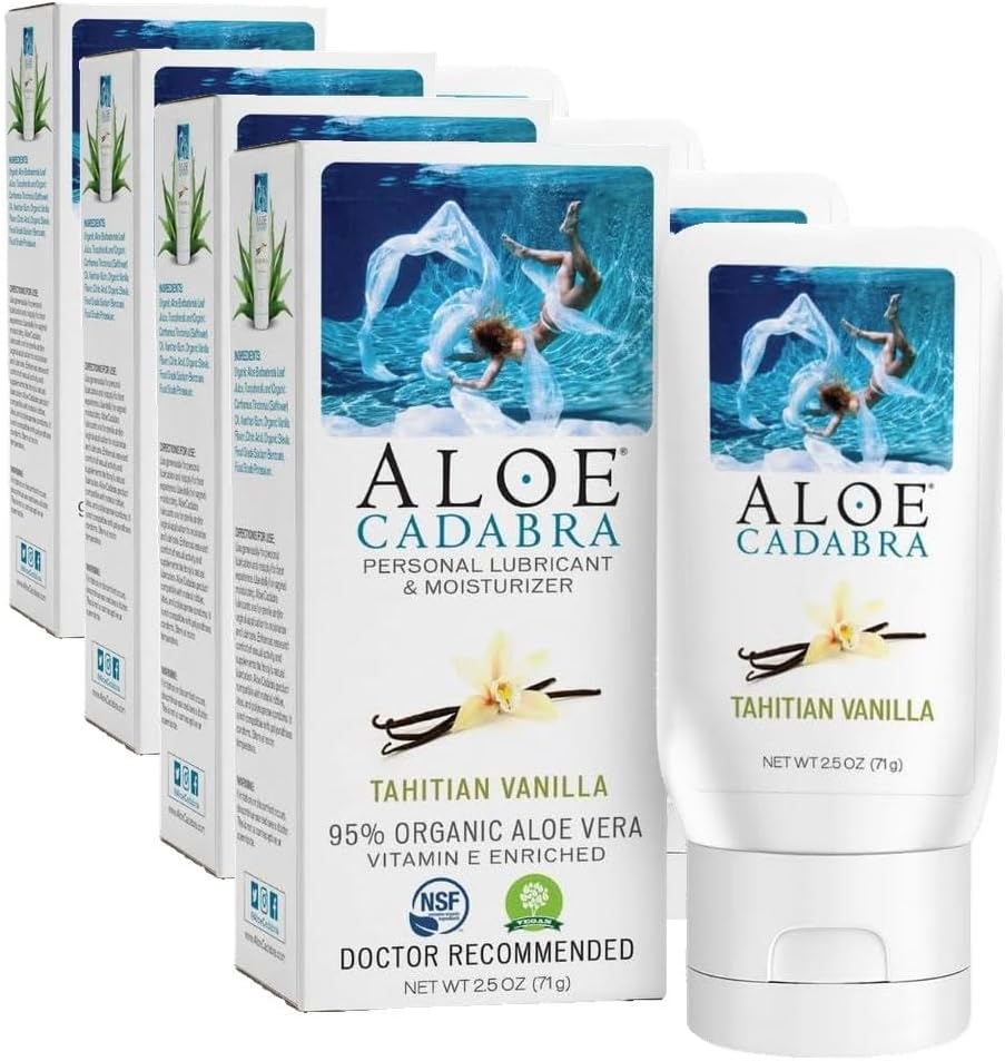 Aloe Cadabra Flavored Vaginal Moisturizer, Organic Edible Aloe, Non-Staining, pH Balanced, Toy Compatible (Tahitian Vanilla, 2.5 Ounces, 4 Pack)