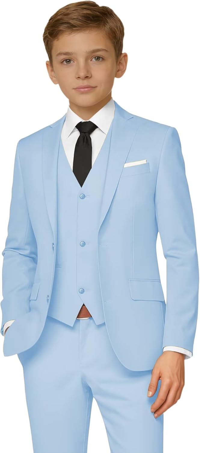 Boys Suits Kids Wedding Formal Suit Set Communion Tuxedo Easter Outfit 5 Piece Jacket Vest Pants Set with Shirt and Tie