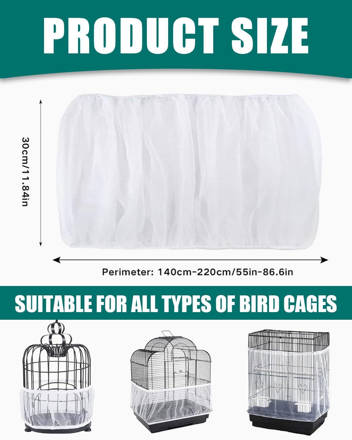 Coperture per gabbie,Copertura per Gabbia di Uccelli in Rete di Nylon, Bird Cage Seed Catcher per Uccelli Pappagalli Ventilata e Antipolvere, Per Gabbie Circonferenza di 110-220 cm*33cm