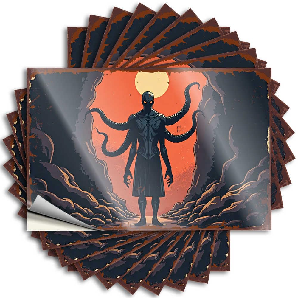 Man Cave Stuff Bumper Garage | Monstrous Figure with Tentacles Emerging from A Fiery Cave Cheap Paw Sticker Pack(6X9CM)