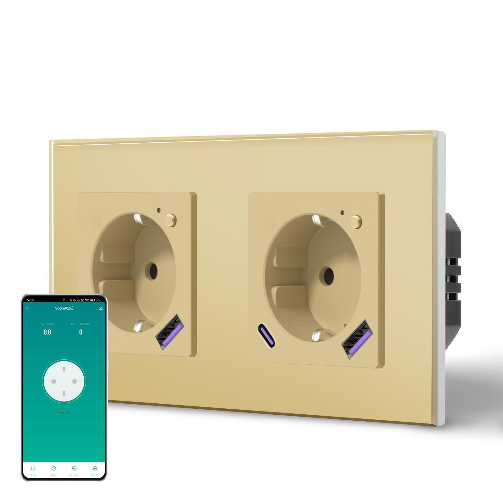 BSEED Enchufe Inteligente con 20W USB y Tipo C,Mate Enchufe Pared Wifi con Medidor Consumo,Control Remoto por APP & Voz,Requiere Cable Neutro,1 Enchufe,Blanco 86mm — view 10