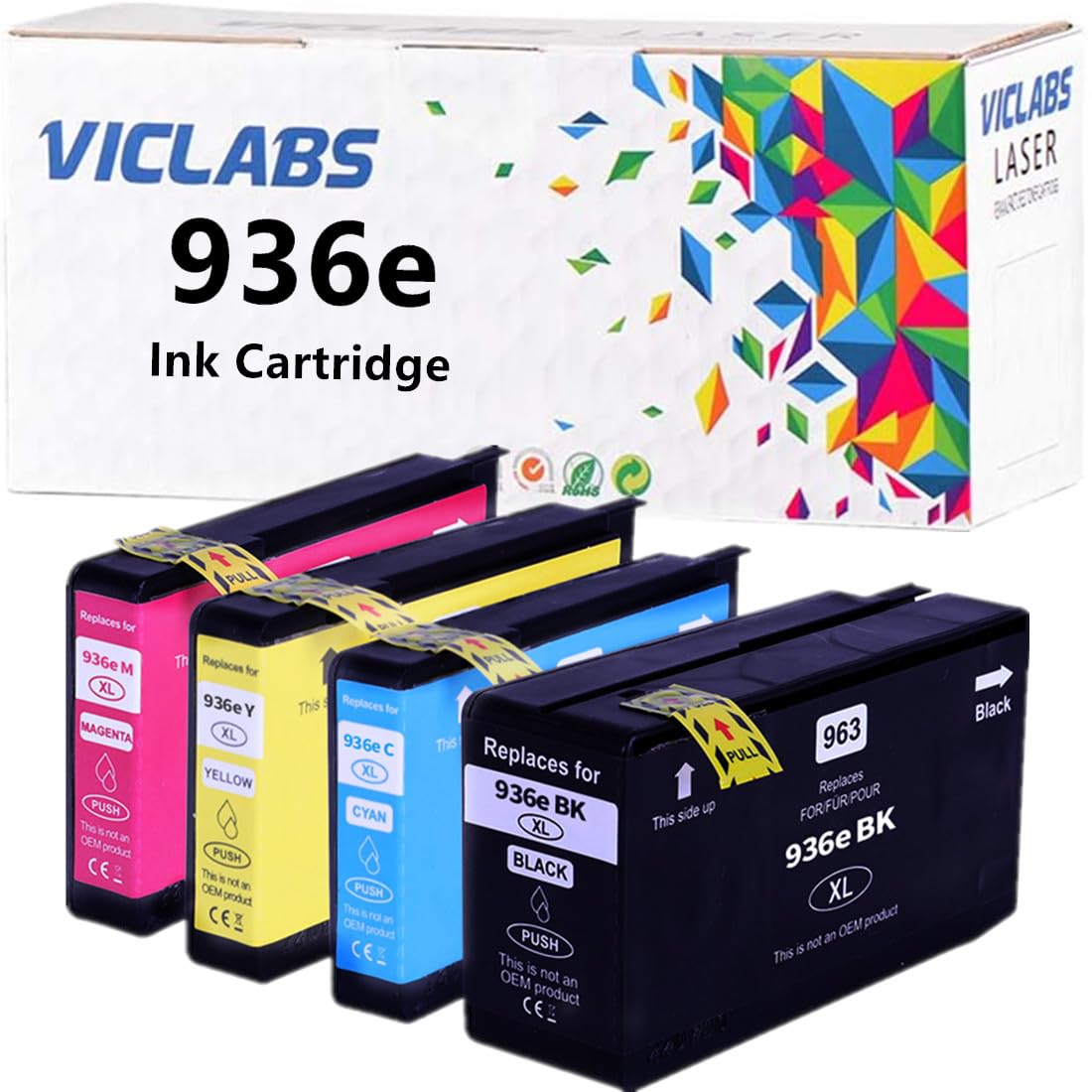 VicLabs 936 936e 936XL Ink cartridges Replacement for HP 936 936XL 936e Ink cartridges for use in HP OfficeJet 9110 9110b 9120 9120b 9120e 9130 9130b
