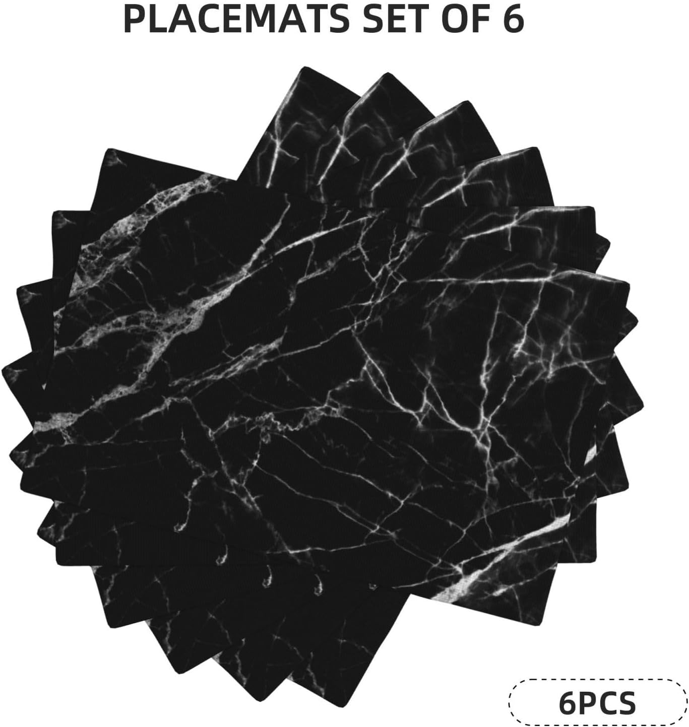 Fiokroo Black with White Marble Placemats Set of 6 Table Mats Table Tableware Place Mats with Non-Slip Heat-Resistant Washable for Dining Home Kitchen Party Indoor