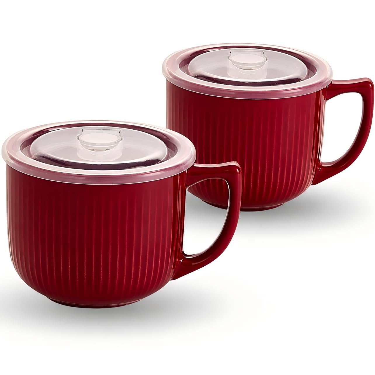 Ceramic Soup Bowl with Handle &amp; Lid, 32oz Microwave Ramen Bowl Set of 2