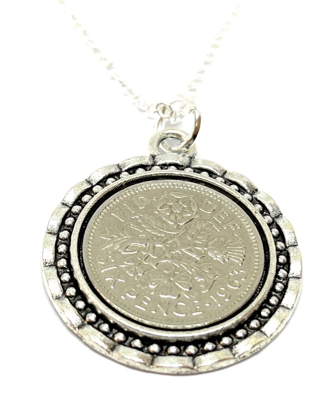 OCC Old Coin CufflinksLink Pendant 1963 Lucky sixpence 59th Birthday plus a Sterling Silver 18in Chain, Medium, Tibetan Silver, Other Clasp Type