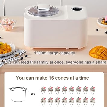 Household Automatic Ice Cream Maker, 1.2L Compressor Self-freezing Ice Cream Maker with LCD Display, Portable Homemade Dessert Maker for Gelato, Frozen Yogurt, Gelato, Sorbet in 30-60 Minutes