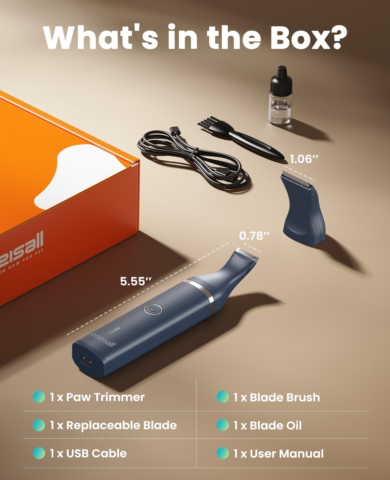 oneisall Tondeuse pour chien avec double lame, tondeuse sans fil pour petits animaux de compagnie, faible bruit pour couper les poils du chien autour des pattes, yeux, oreilles, visage, croupe