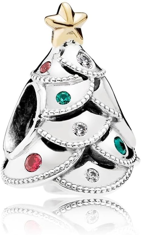 Pandora Charm Festive Tree with 14K Gold and Red, Green, 791999CZRMX