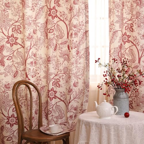 Image of ISAENNE Designer Elegant Linen Printed Curtains,2 Panels,63 inchx53 inch-Ruyi A
