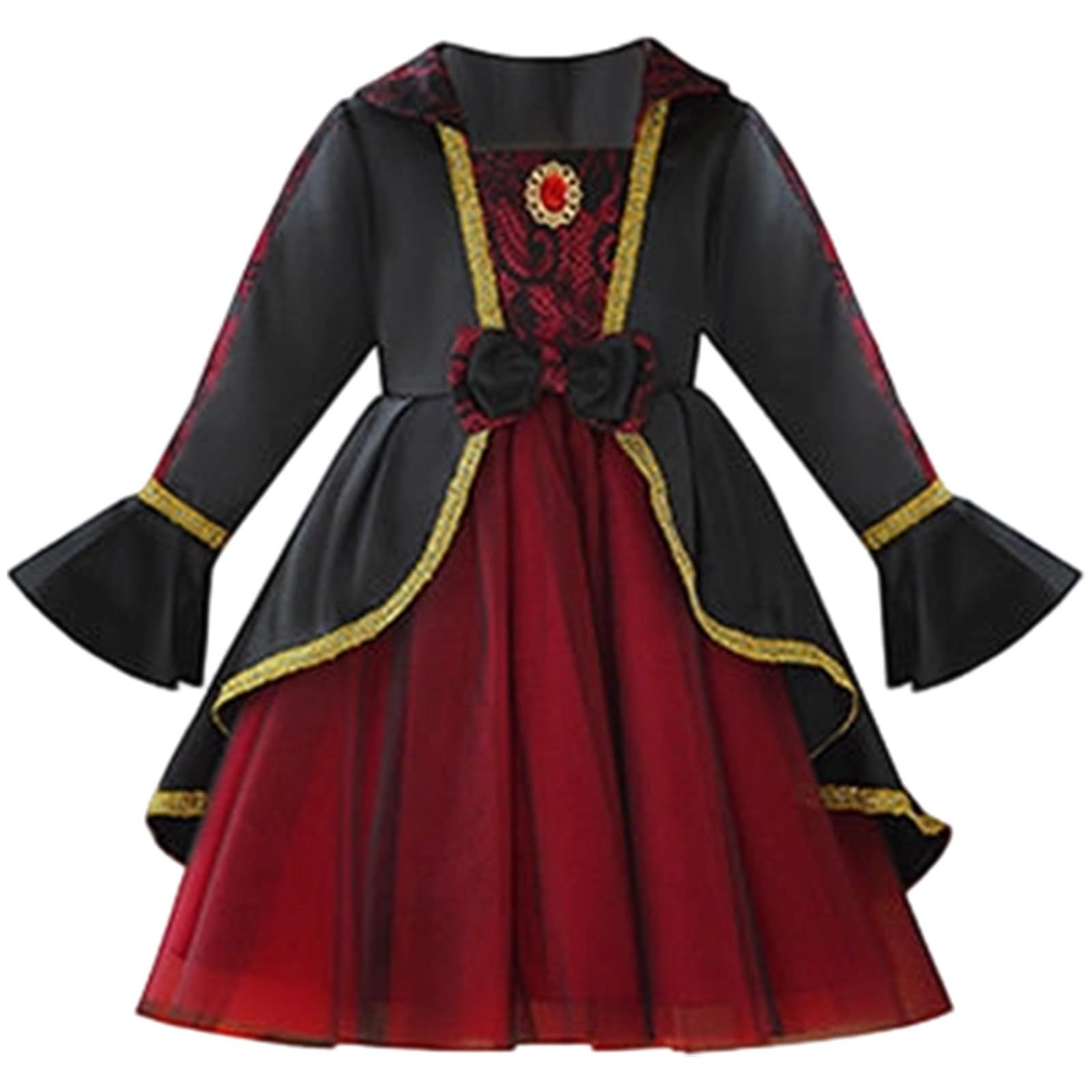 Générique Abito da ragazza gotico a maniche lunghe, costume di Halloween per bambini, abito da strega per feste in costume.