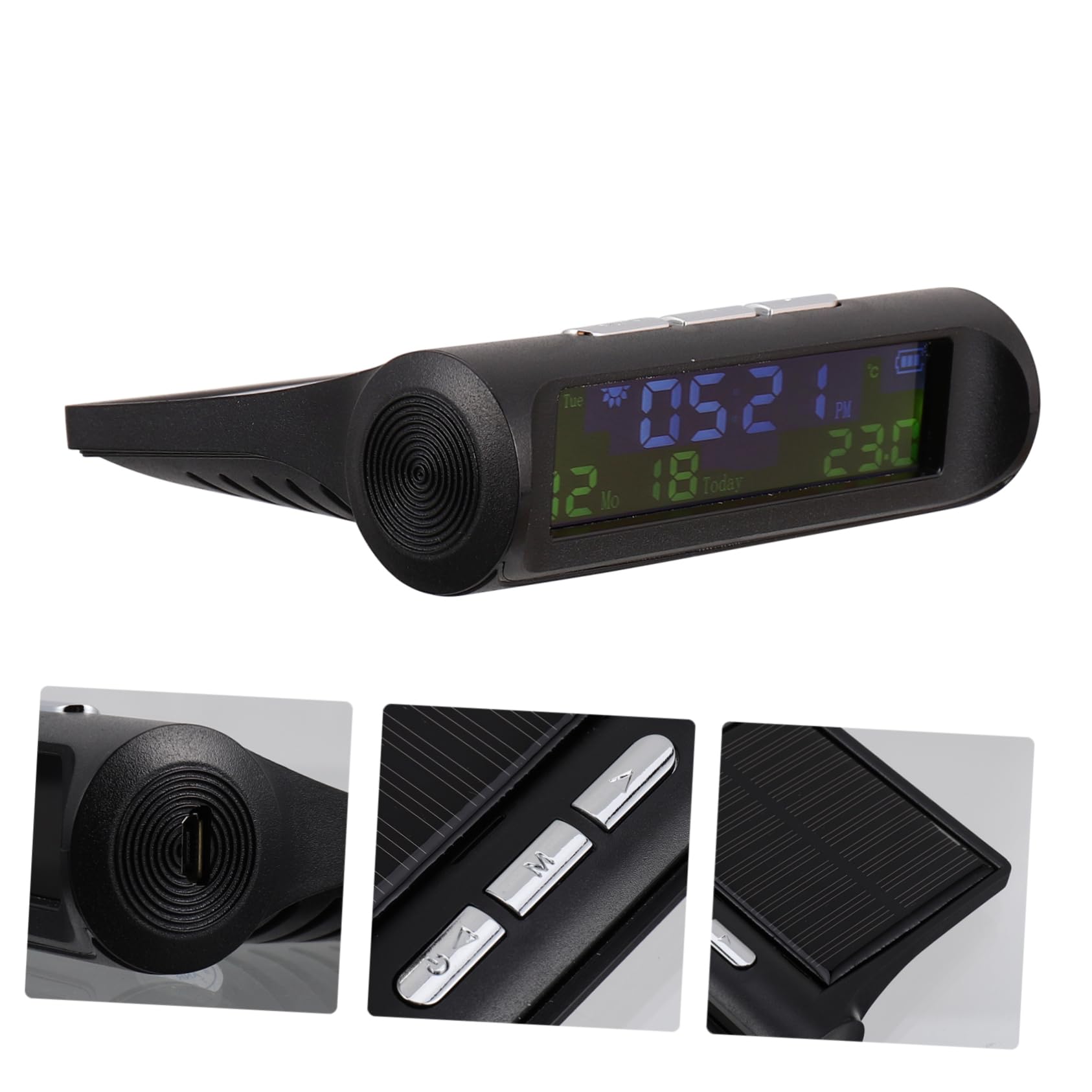 Mobestech 3piezas Reloj Digital Solar Para Coche Calendario y Pantalla Led Monitor De Temperatura y Presión De Neumáticos Compacto y Portátil Para Uso Interior y Exterior