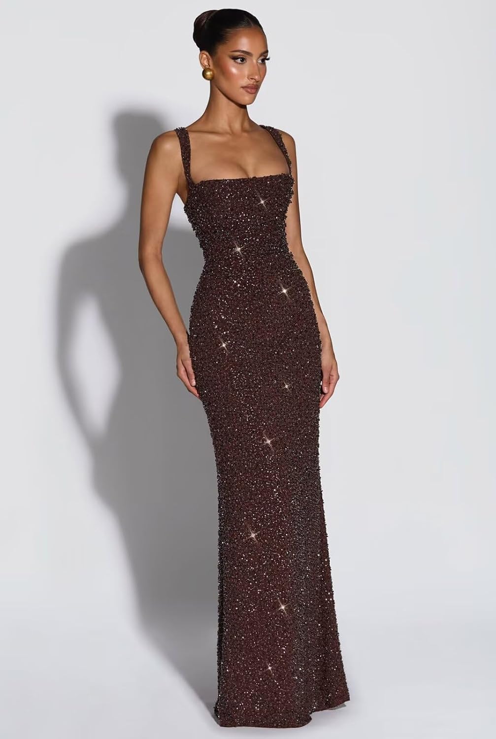 Sparkly Sequin Mermaid Prom Dresses for Women 2026 Square Neck Long Formal Evening Dress